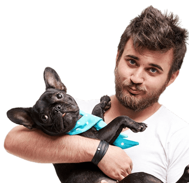 Man with French Bulldog